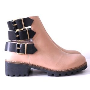 Miista Buckled Leather Booties Combat Ankle Boots